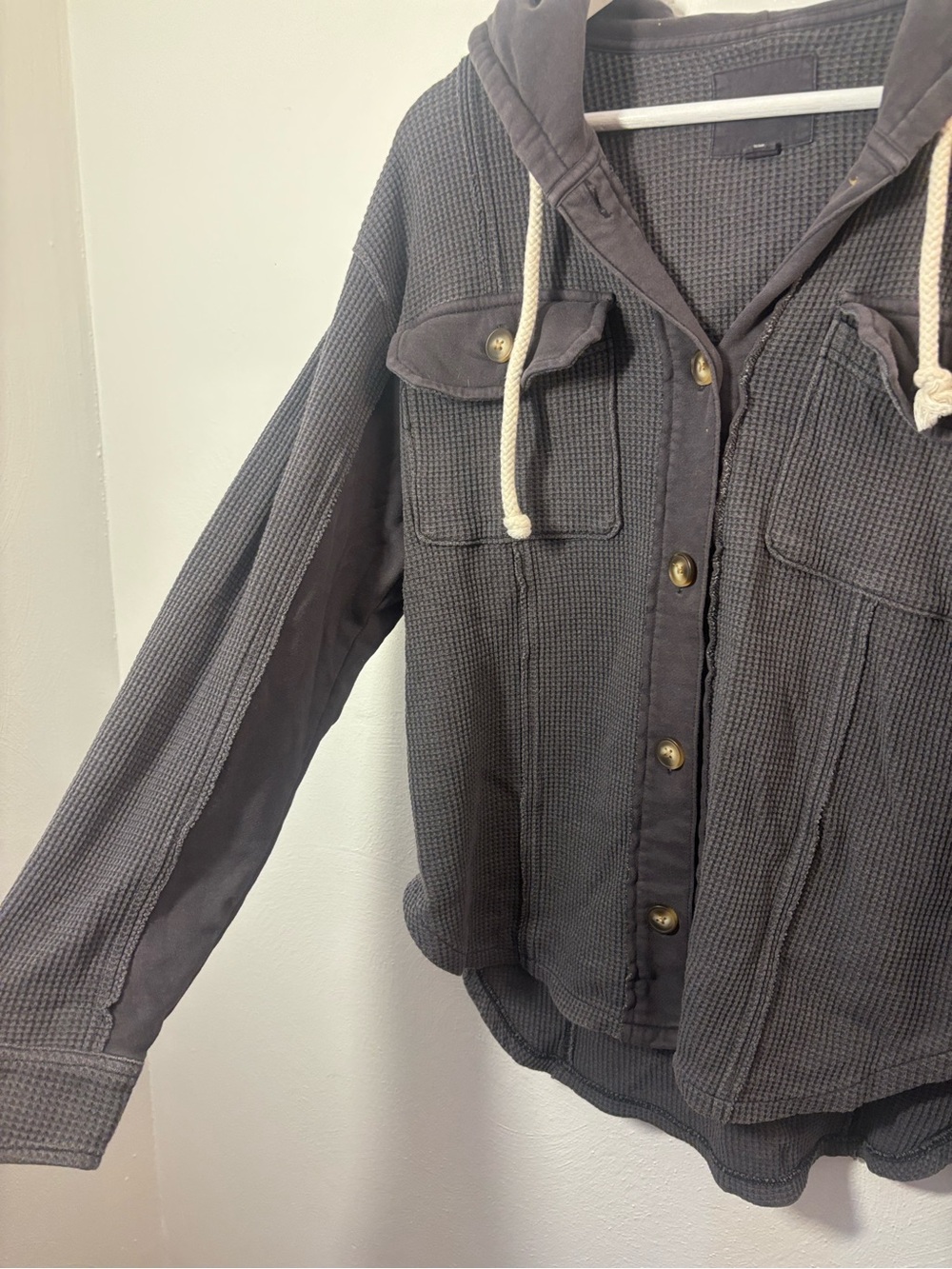 American Eagle Outfitters Charcoal Waffle Knit Hooded Jacket Size Small - Picture 2 of 6